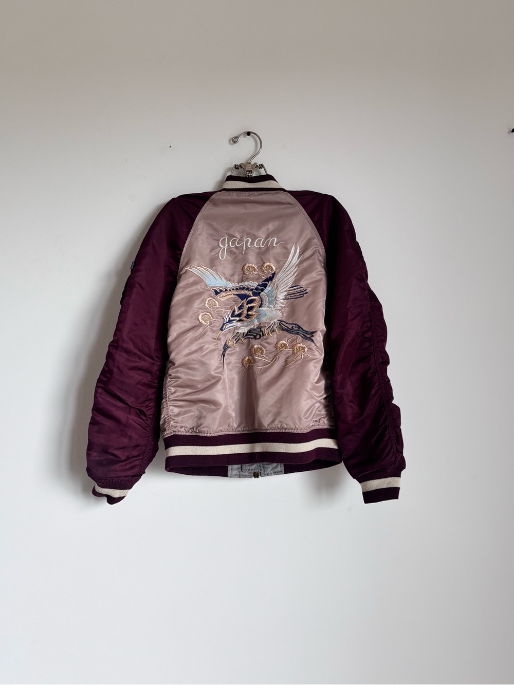 Alpha Industries Women’s Satin Bomber Jacket - Dusty Pink & Burgundy - Picture 2 of 8